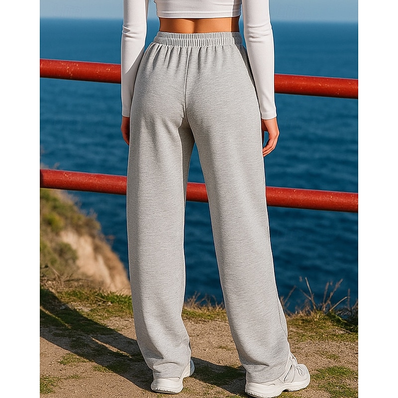 Women's Sweatpants Wide Leg Pants Jogging Pants Pocket Drawstring High Waist Bottoms Athleisure Gym Workout Breathable Hiking Workout Athletic Regular Fit Sportswear Activewear Solid Colored Dark2