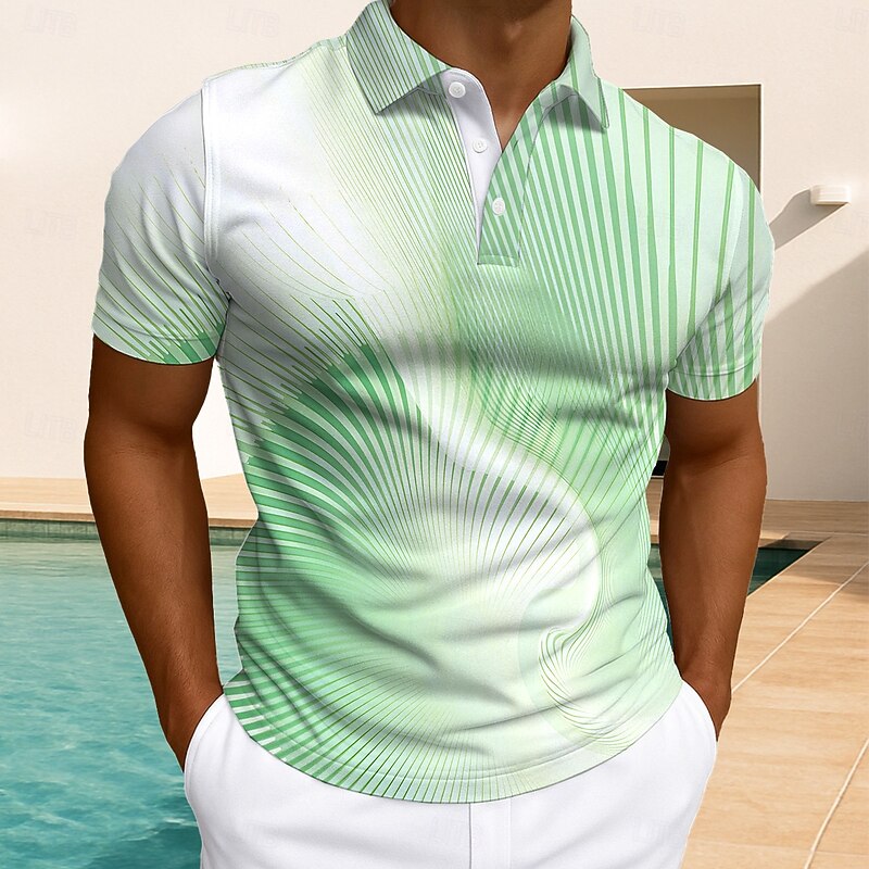 Men's Geometric Polo Short Sleeve Polo Shirts Collared Shirts Business Casual Outdoor Athleisure Daily Wear Buttons Summer Lake blue Blue Purple4