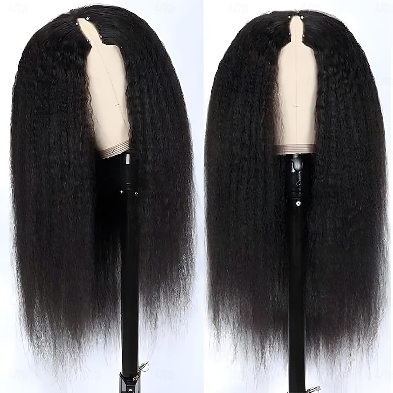 V Part Wigs Brazilian Kinky Straight Human Hair Wigs for Black Women V Shape Wigs No Leave Out Lace Front Wigs Upgrade U Part Wigs Glueless Full Head Clip In Half Wigs2
