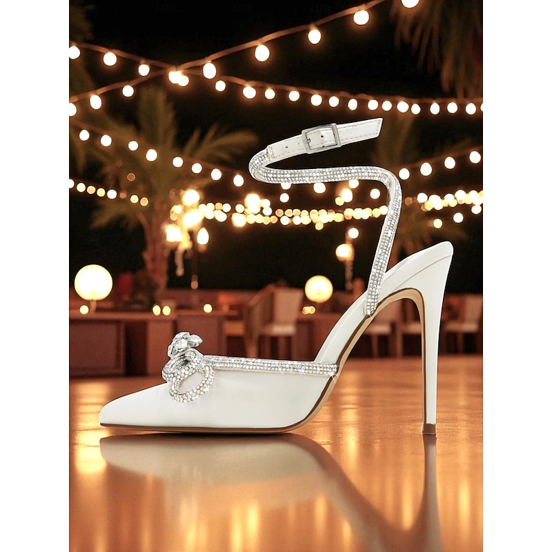 Women's Black Satin Stiletto Heels with Rhinestone Bow and Ankle Strap - Elegant High Heels for Formal Events and Cocktail Parties4