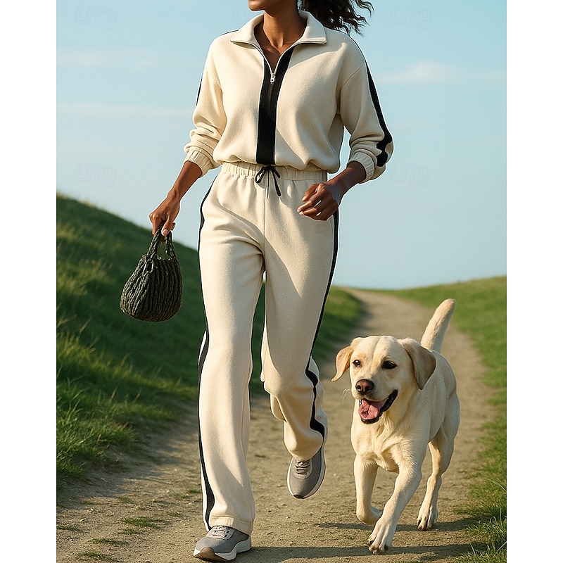 Women's Tracksuit Sweatpants Track Pants Drawstring Pocket Color Block Clothing Suit Spring Black White Fishing Hiking Outdoor Sun Protection Windproof Lightweight Long Sleeve Sport Activewear3