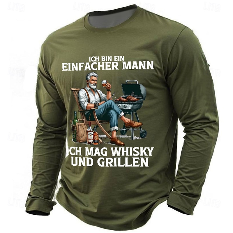 Men's 'I Am A Simple Man' Whisky & Grilling Graphic Long Sleeve Tee - Lifestyle Humor Shirt