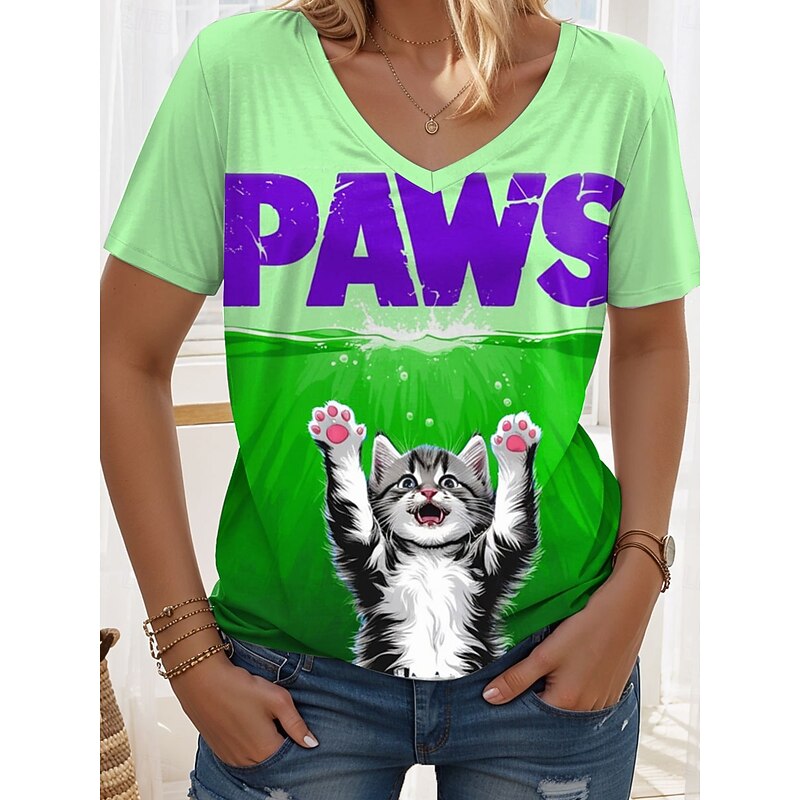 Women's T Shirt Graphic Animal Letter Vintage Stylish Classic Short Sleeve V Neck Regular Tops Daily Weekend Print Pink Blue Purple Green Summer Spring4
