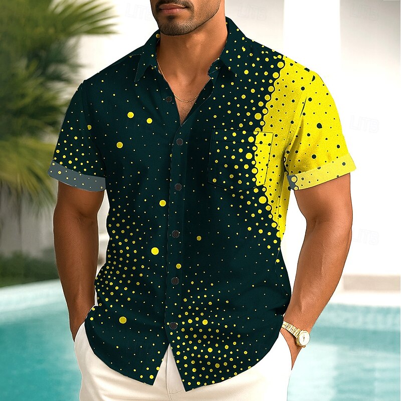 Men's Gradient Round Dots Shirt Summer Shirt Button Up Shirt Short Sleeve Fashion Casual Outdoor Vacation Dailywear Summer Spring Turndown 3D Print Collared Shirts Front One Pocket Dark Red Dark