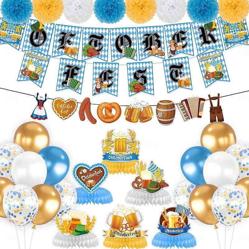 Oktoberfest Decorations Kit, Party Supplies with Bunting Flags, Bavarian Banner Pennant, Latex and Foil Balloons, Tablecloth, Photo Booth Props for Oktoberfest Beer Party4