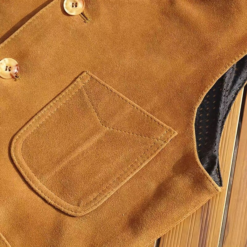 Men's Vest Gilet Outdoor Daily Fashion Casual Spring Fall Pocket Buttons Polyester Comfortable Plain Single Breasted One-button V Neck Regular Fit Brown Vest3