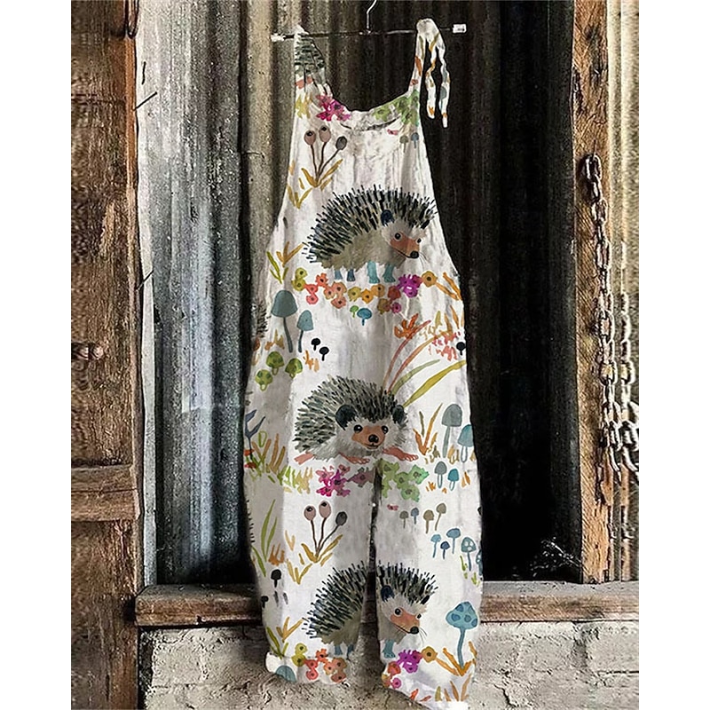 Women's Normal Jumpsuit Streetwear Floral Sleeveless U Neck Print Street Daily Regular Fit Black White Yellow Summer