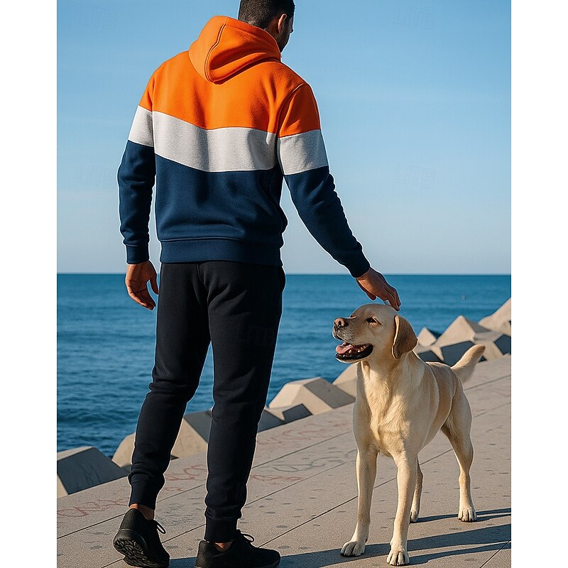 Women's Tracksuit Sweatpants Pullover Sweatshirt Drawstring Pockets Color Block Clothing Suit Fall & Winter White Orange Hiking Workout Athletic Windproof Lightweight Moisture Wicking Long Sleeve2