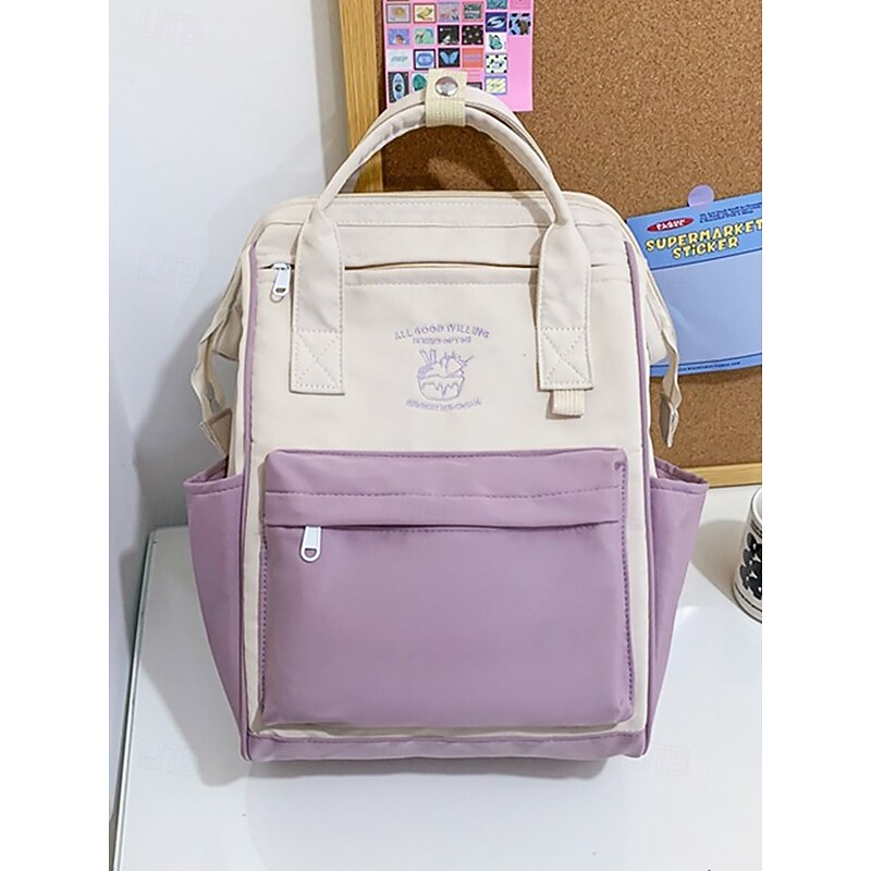 Teen Girls Kawaii Colorblock Backpack for – Lightweight School Bookbag with Large Capacity and Fruit Keychain for Daily Use and Campus2