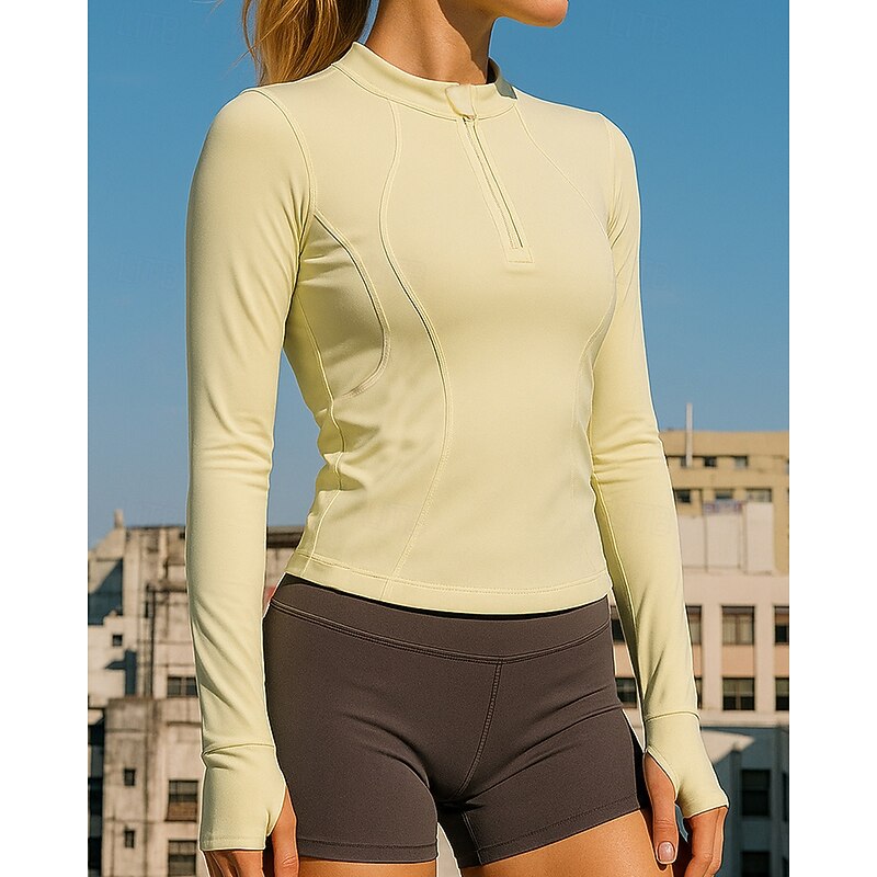 Women's Trackshirt Long Sleeve Shirts Quarter Zipper Long Sleeve Top Athleisure Fall Solid Colored Soft Lightwear Breathable Outdoor Running Yoga Sportswear Activewear Black White Yellow2