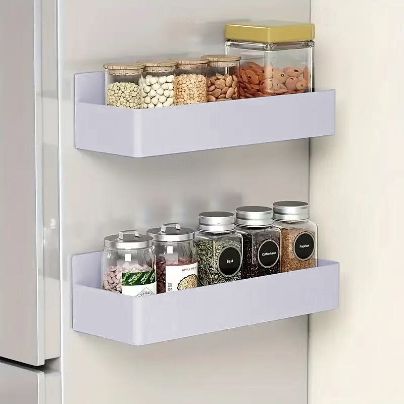 2pcs Large Magnetic Storage Baskets, No Drilling or Adhesive, Removable Multi-Purpose Racks for Fridge, Microwave, Washer Side, Magnetic Spice Organizer for Kitchen2