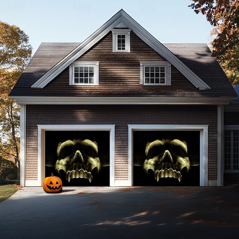Halloween Outdoor Garage Door Cover Shadow Skull by Tom Wood Skeletons Banner Large Tapestry Backdrop Decoration for Holiday Outdoor Garage Door Home Wall Decorations4