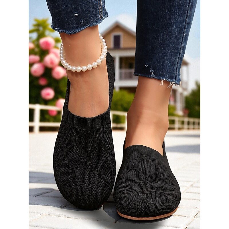 Women's White Slip-On Comfort Sneakers – Breathable Flyknit Wide Toe Flats for Walking, Travel, Gardening & Daily Errands2