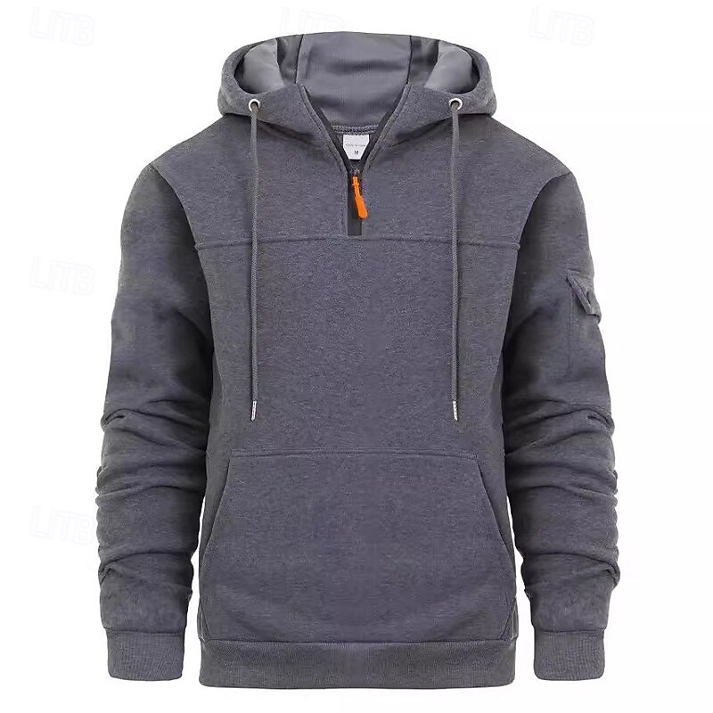 Men's Hoodie Quarter Zip Hoodie Black Navy Blue Khaki Light Grey Dark Gray Hooded Plain Patchwork Front Pocket Quarter Zip Sports & Outdoor Casual Daily Streetwear Cool Designer Spring &  Fall3