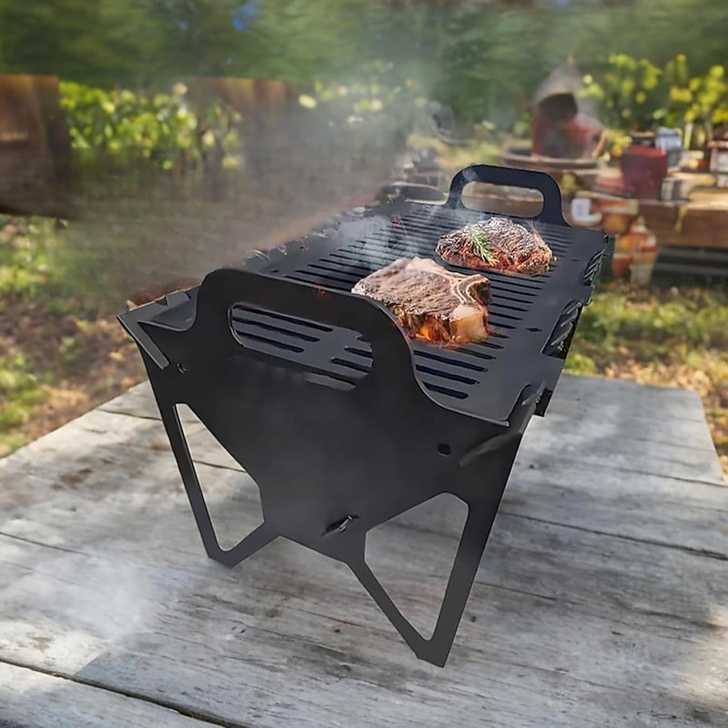 Foldable BBQ Grill for Easy Storage Steel Easy Portability Slot Grill Collapsible BBQ Grills Perfect for Camping, Travel and Outdoor Cooking4
