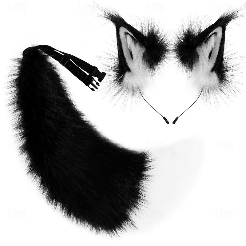 Furry Fox Ears Headband and Tail Set – Realistic Animal Ears and Tail Cosplay Accessories for Halloween, Party, Convention, and Performance