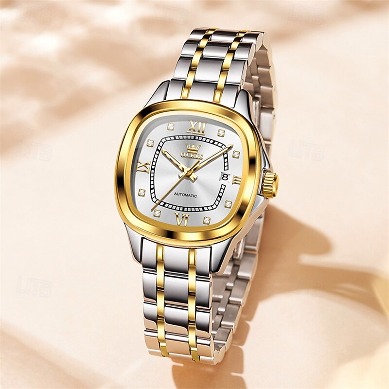 The New Olevs Square Dial Ladies' Business Watch Waterproof Luminous Calendar Day Display Fully Automatic Mechanical Watch Fashionable Casual And High-End Ladies' Sports Wristwatch4
