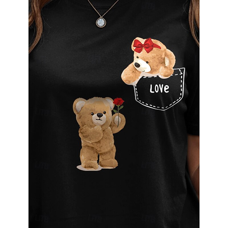 Women's T Shirt LOVE Graphic Animal Vintage Stylish Classic Short Sleeve Crew Neck Round Neck Regular Tops Daily Weekend Print Black White Yellow Pink Red Summer Spring3
