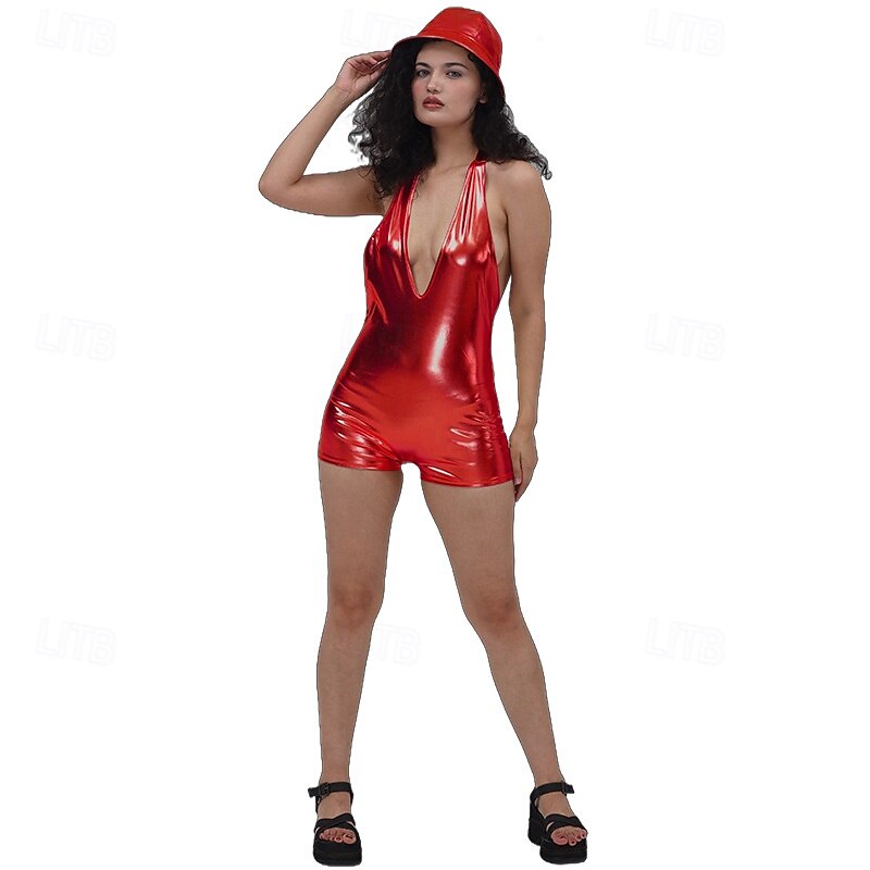 Metallic 1980s Shiny Latex Patent One Piece Romper PU Leather Solid Color Fancy Dress Women's Carnival Costume Carnival Masquerade Party Pride Parade Pride Month Adults' Leotard / Onesie2