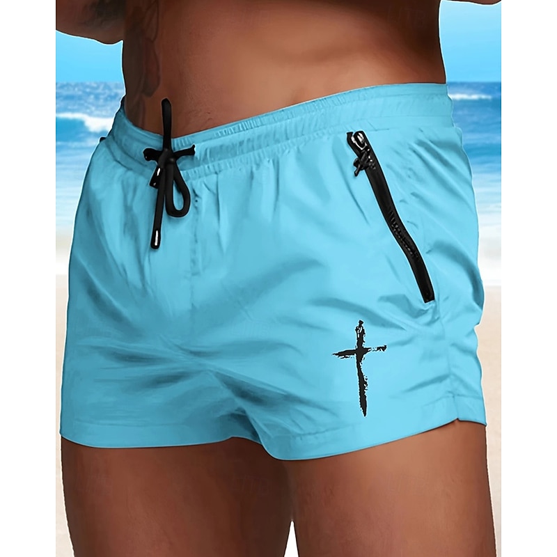Men's Swim Trunks Swim Shorts Board Shorts Cross Quick dry Breathable Drawstring Elastic Waist Vacation Beach Hawaiian Casual Black White