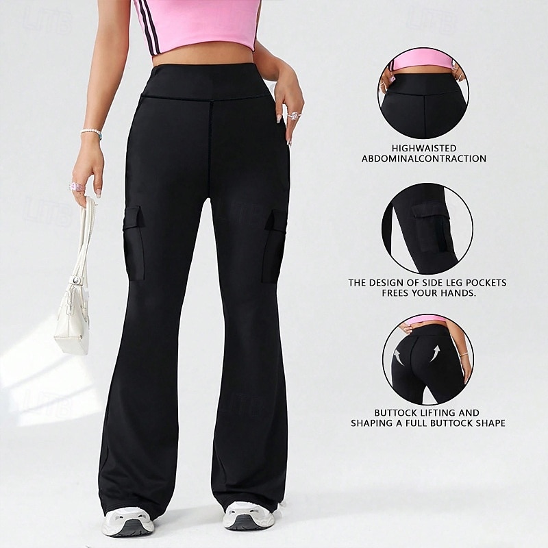 Women's Capri Leggings Yoga Leggings Pocket Tummy Control High Waist Gym Dance Athletic Bottoms Solid Color Black Fall Sports Activewear Tight Fit2