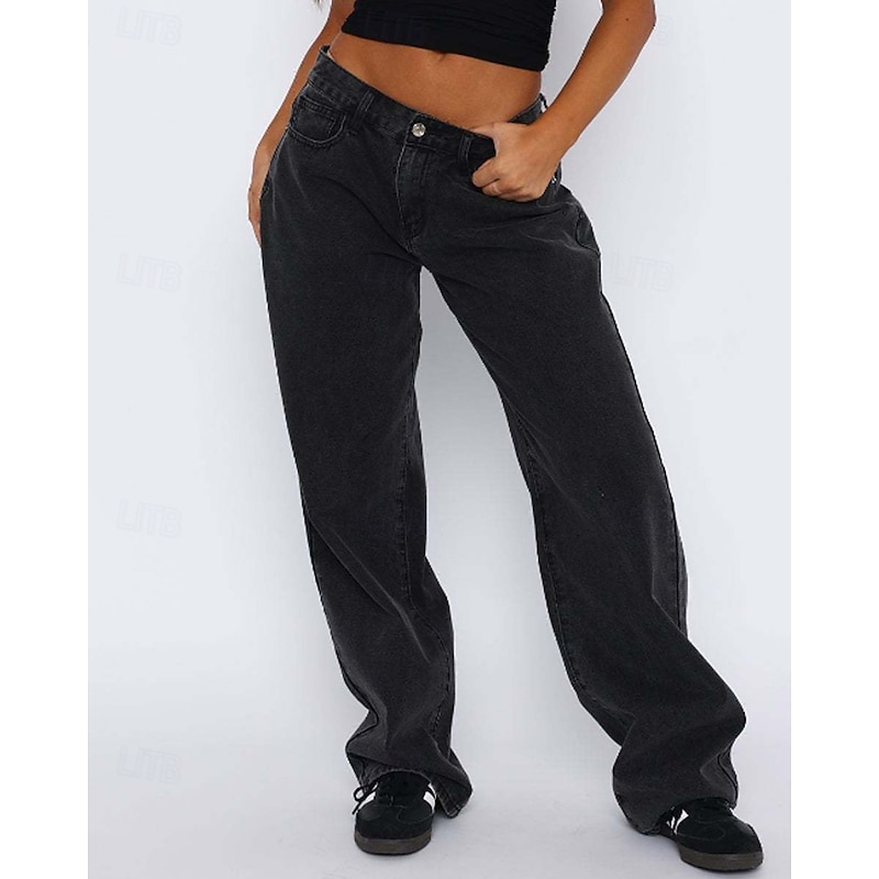 Women's Jeans Slacks Straight Fashion Streetwear Full Length Natural Plain Pocket Comfortable Outdoor Holiday Light Sky Blue Grey Navy Black Fall Regular Fit