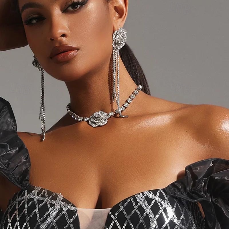 Bridal Jewelry Sets Two-piece Suit Imitation Diamond 1 Necklace Earrings Women's Elegant Fashion Luxury Lovely Layered Love Precious Jewelry Set For Wedding Party Evening Wear Gift