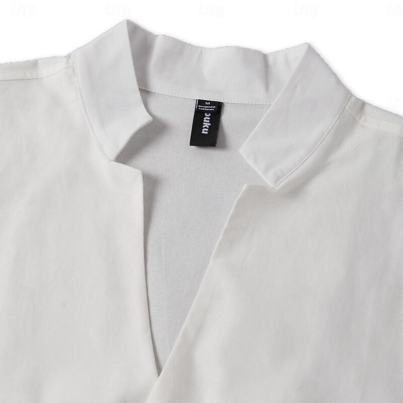 Men's Shirt Linen Shirt Band Collar Shirt Summer Shirt Beach Wear Button Up Shirt Plain Formal Vacation Black White Blue Long Sleeve Mandarin Collar Summer Spring Clothing Apparel2