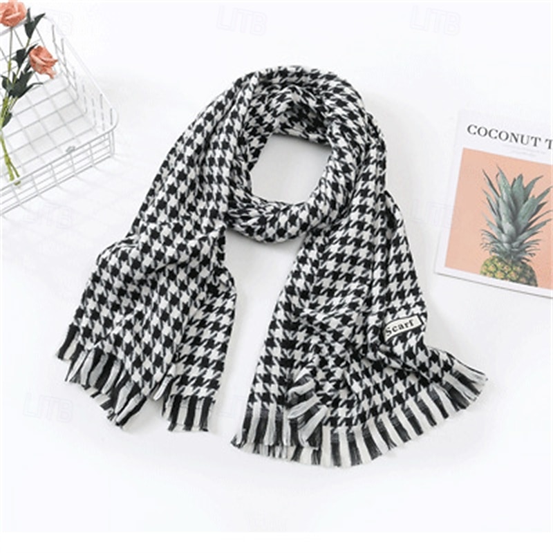 Women's Rectangle Scarf Women's Shawls & Wraps Street Daily Date Grey Black Brown Scarf Houndstooth4