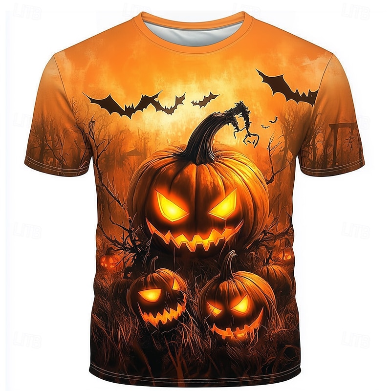 Halloween Men's Optical Illusion Pumpkin 3D T Shirt Short Sleeve T shirt 3D Print Crew Neck Shirt Exaggerated Designer Horror Party Street Casual Orange 3 Orange Orange 2 Summer Spring Fall Clothing