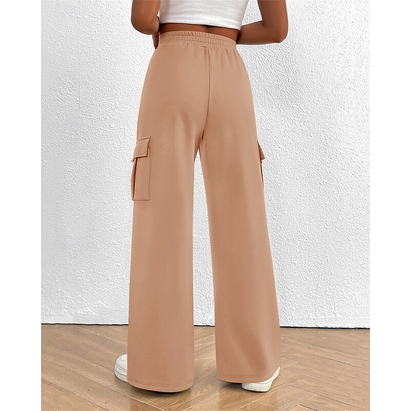 Women's Cargo Pants Pants Trousers Fashion Streetwear Full Length High Waist Solid Colored Pocket Comfortable Micro-elastic Sports & Outdoor Daily Wear Wine Apricot Black White Spring Fall Regular Fit2