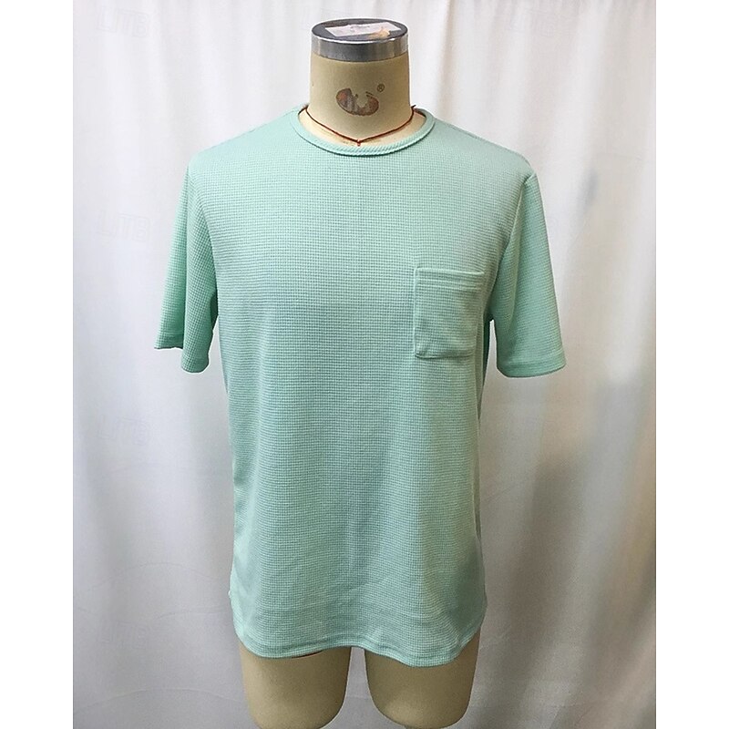 Men's Waffle Tee T Shirt Tee Short Sleeve Shirt Short Sleeve Crew Neck Summer Plain Fashion Designer Basic Pocket Vacation Street Going out Green Top Tee for Men2