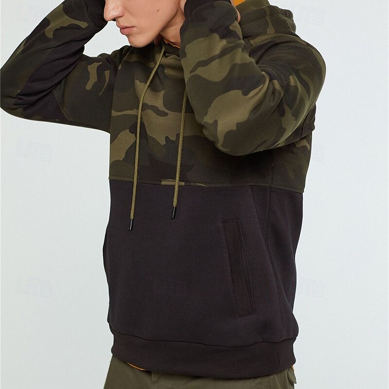 Men's Hoodie Quarter Zip Hoodie Black Green Khaki Hooded Camouflage Pocket Sports & Outdoor Daily Holiday Polyester Streetwear Basic Casual Spring Autumn / Fall Clothing Apparel Hoodies Sweatshirts2