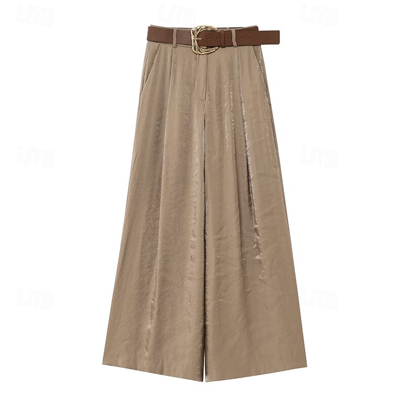 Women's Wide Leg Pants Trousers Palazzo Pants Fashion Streetwear Full Length High Waist Plain Breathability Comfortable Street Daily Wear Going out Yellow Khaki Spring Fall Regular Fit4
