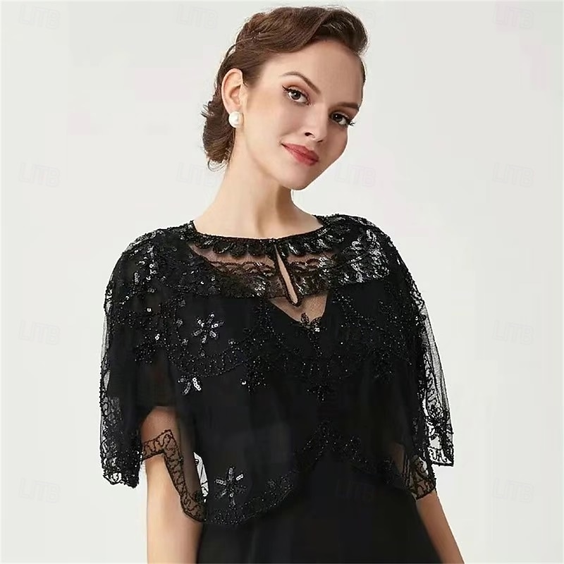 Women's Wrap Elegant Sun Protection Short Sleeve Lace Wedding Wraps With Beading For Wedding Summer4