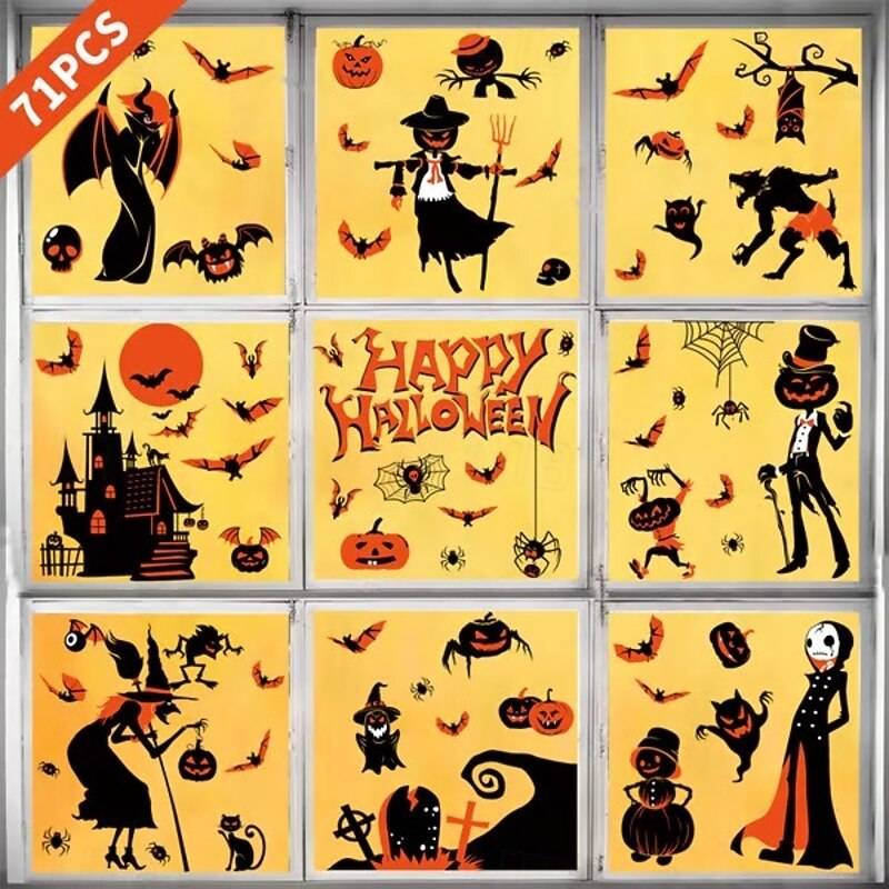 9 Sheets Halloween Window Stickers, Static Decorative Clings – Cute Gnomes and Spooky Cartoon Designs for Halloween Party Window Decorations, Removable Reusable Vinyl Decals