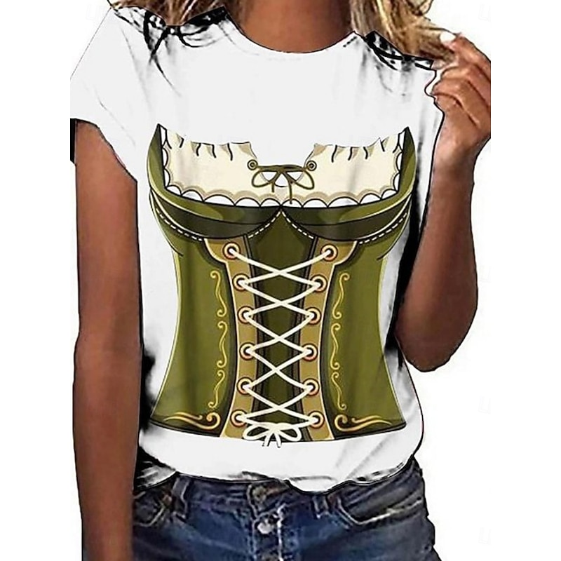 Oktoberfest Women's T Shirt Graphic Fashion Stylish Modern Short Sleeve Crew Neck Regular Tops Daily Weekend 3D Print Black White Brown Green Summer Spring2