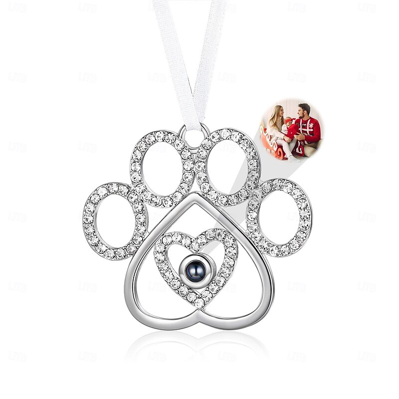 Personalized Christmas Photo Dog Paw Projection Ornament Custom Picture Memorial Gift Charm Xmas Tree Hanging Decor, Christmas Gift for Her/Him/Family2