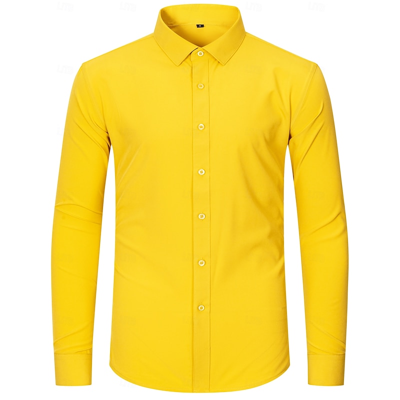 Men's Shirt Dress Shirt Button Up Shirt Tuxedo Shirts Solid / Plain Color Wedding Party Daily Wear Light Yellow Orange Green Rose Pink Long Sleeve Lapel All Seasons Clothing Apparel
