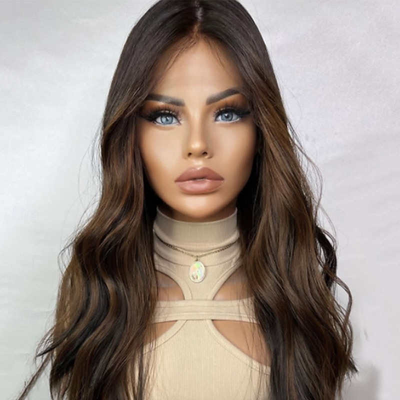 Human Hair 5x5 Closure 13x4 Lace Front Wig Middle Part Brazilian Hair Body Wave Brown Wig 130% 150% Density with Baby Hair Highlighted / Balayage Hair 100% Virgin Glueless Pre-Plucked For Women Long2