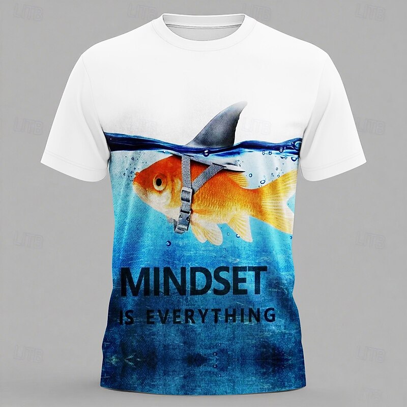 Men's Animal Fish Funny T Shirt Short Sleeve T shirt 3D Print Crew Neck Shirt Exaggerated Designer Party Holiday White Summer Spring Clothing Apparel S M L XL XXL XXXL - Main Image