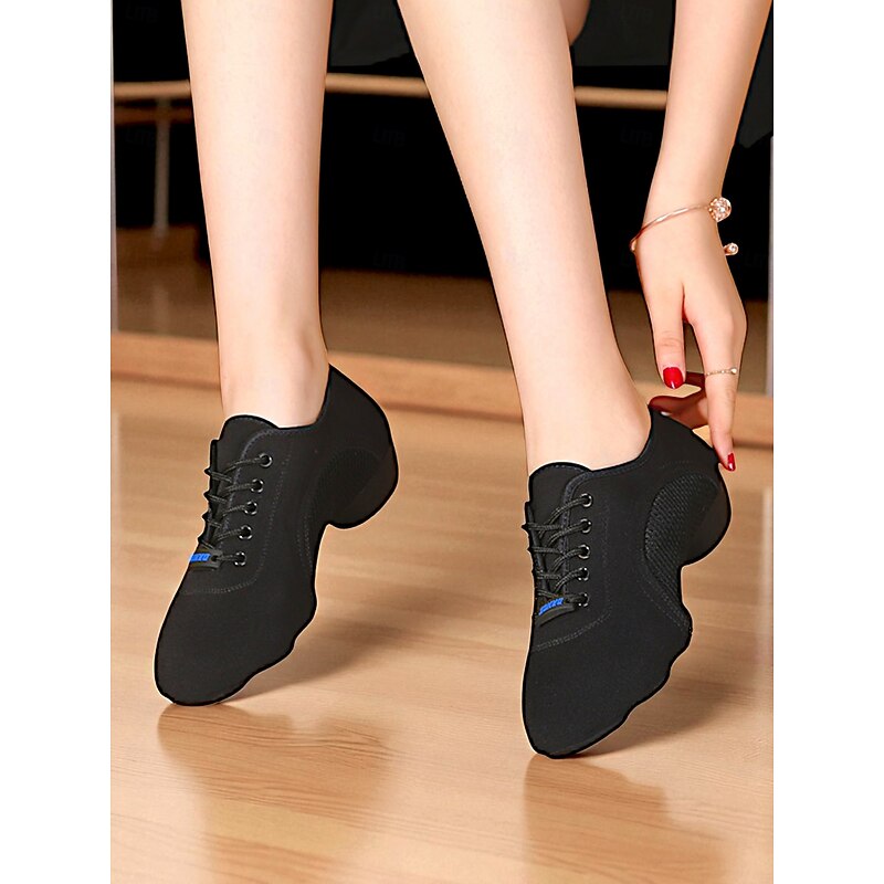 Women's Black Mesh Jazz Dance Sneakers - Lightweight Breathable Lace-Up Shoes for Professional Latin, Ballroom, and Practice Training3
