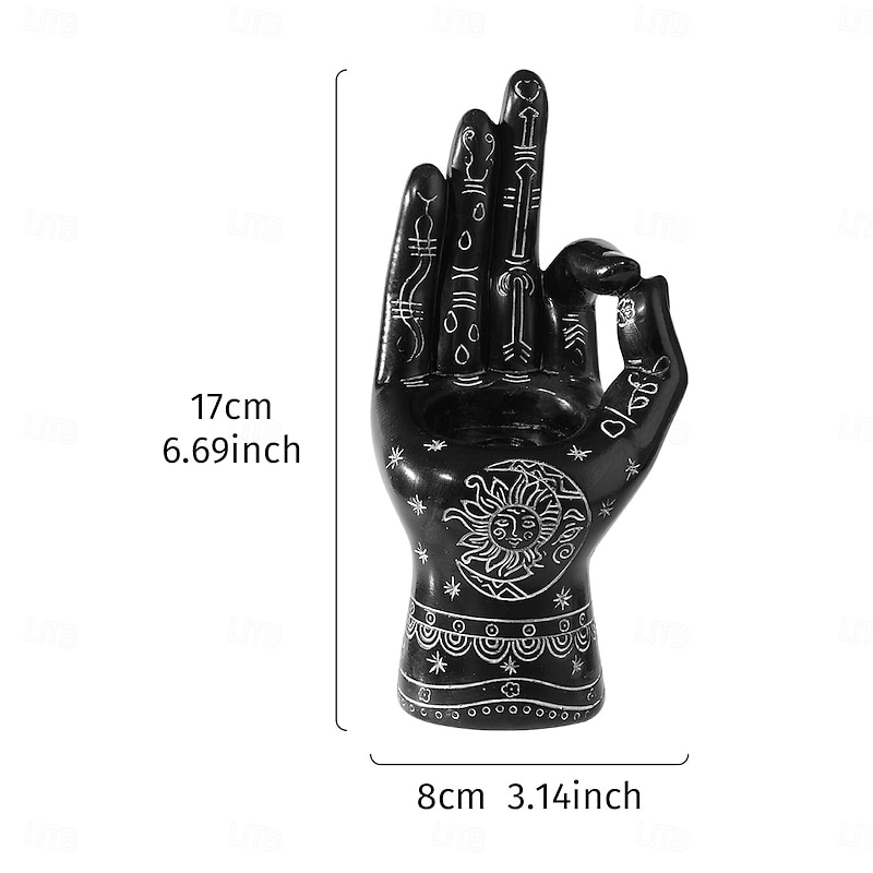 Halloween Resin Right Hand Statue with Three-Finger Sun Pattern, Spooky Art Decor Candle Holder, Horror Design Element for Home Decor, Halloween Parties, and Day of the Dead Celebrations3