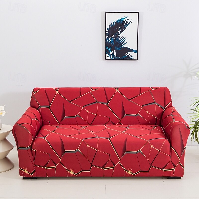 Elastic Sofa Cover With Geometry Print Stretchable Living Room Sofa Combination Horizontal Sofa Cover for 1/2/3/4 Seats Suitable for All Seasons3