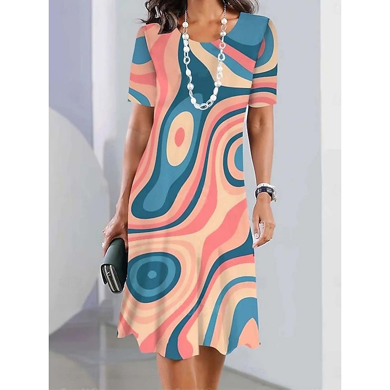 Women's Midi Dress Sundress Casual Outdoor Going out Regular Fit Ombre Color Block Short Sleeve V Neck Black Pink Orange Green Summer3