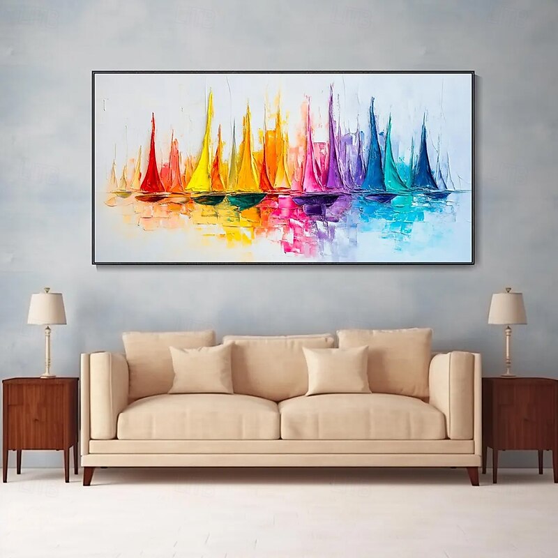 Mintura Handmade Abstract Boat Landscape Oil Paintings On Canvas Wall Art Decoration Modern Picture For Home Decor Rolled Frameless Unstretched Painting2