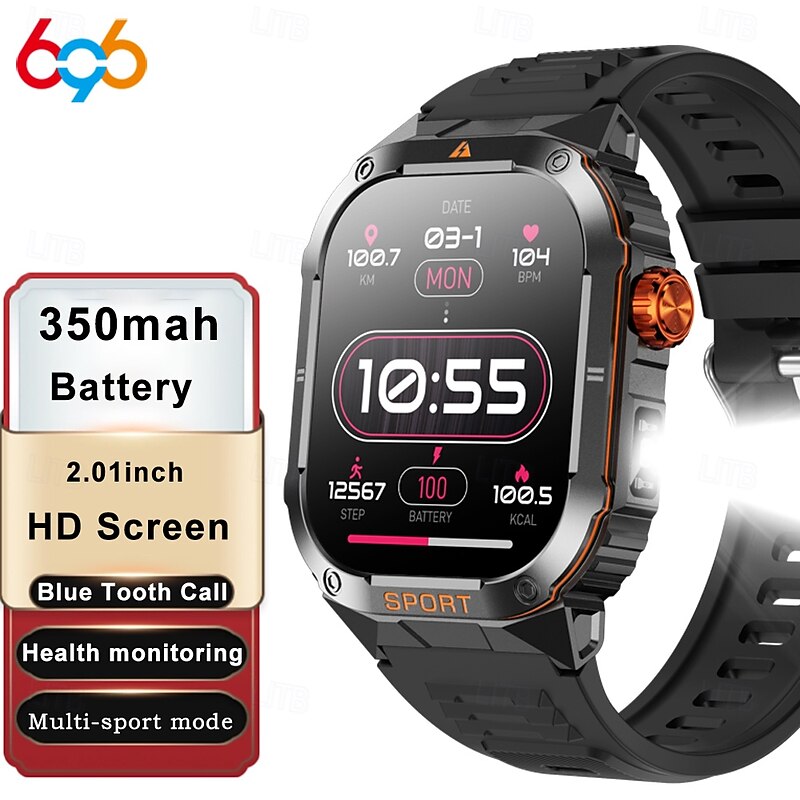 D16 Smart Watch 2.01 inch Smartwatch Fitness Running Watch Bluetooth Timer Call Reminder Heart Rate Monitor Sedentary Reminder Find My Device Compatible with Android iOS IP68 Men Heart Rate Monitor2