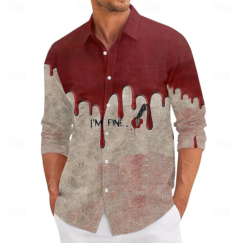 Halloween Men's Blood Splatter Blood stains Halloween Costumes Shirt Button Up Shirt Long Sleeve Dark Gothic Style Vacation Daily Streetwear Spring Fall Turndown 3D Print Collared Shirts Front One