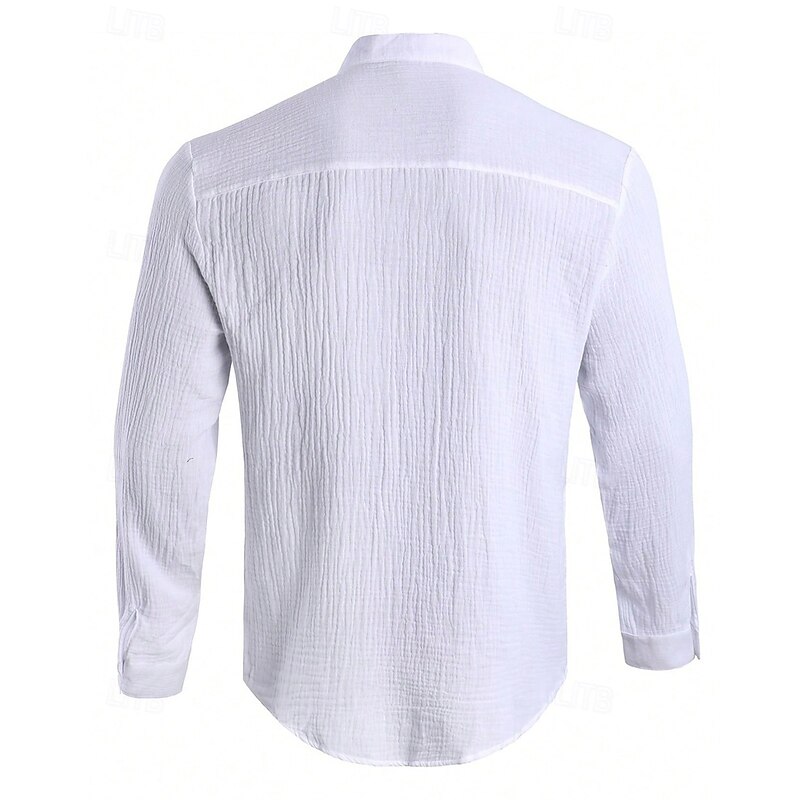 Men's Shirt Summer Shirt Casual Shirt Beach Shirt Button Up Shirt Black White Light Grey Light Blue Long Sleeve Plain Band Collar Vacation Hawaiian Clothing Apparel Polyester Fashion Casual2
