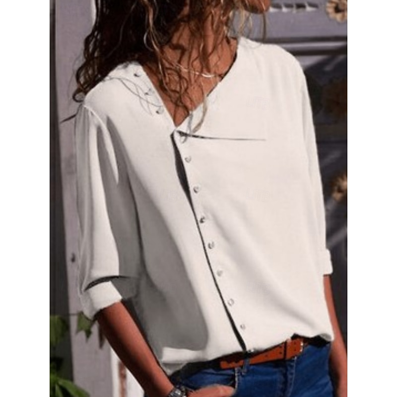 Women's Shirt Solid Color Stylish Casual Long Sleeve Shirt Collar Regular Tops Daily Buttons Black White Yellow Pink Summer Spring3